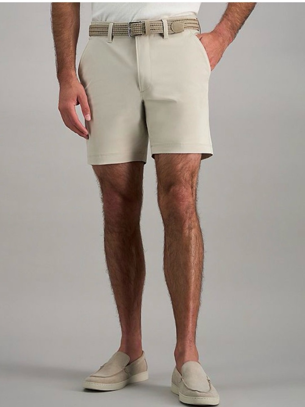 Haggar Men's Flat Front Stretch Shorts in Light Beige
